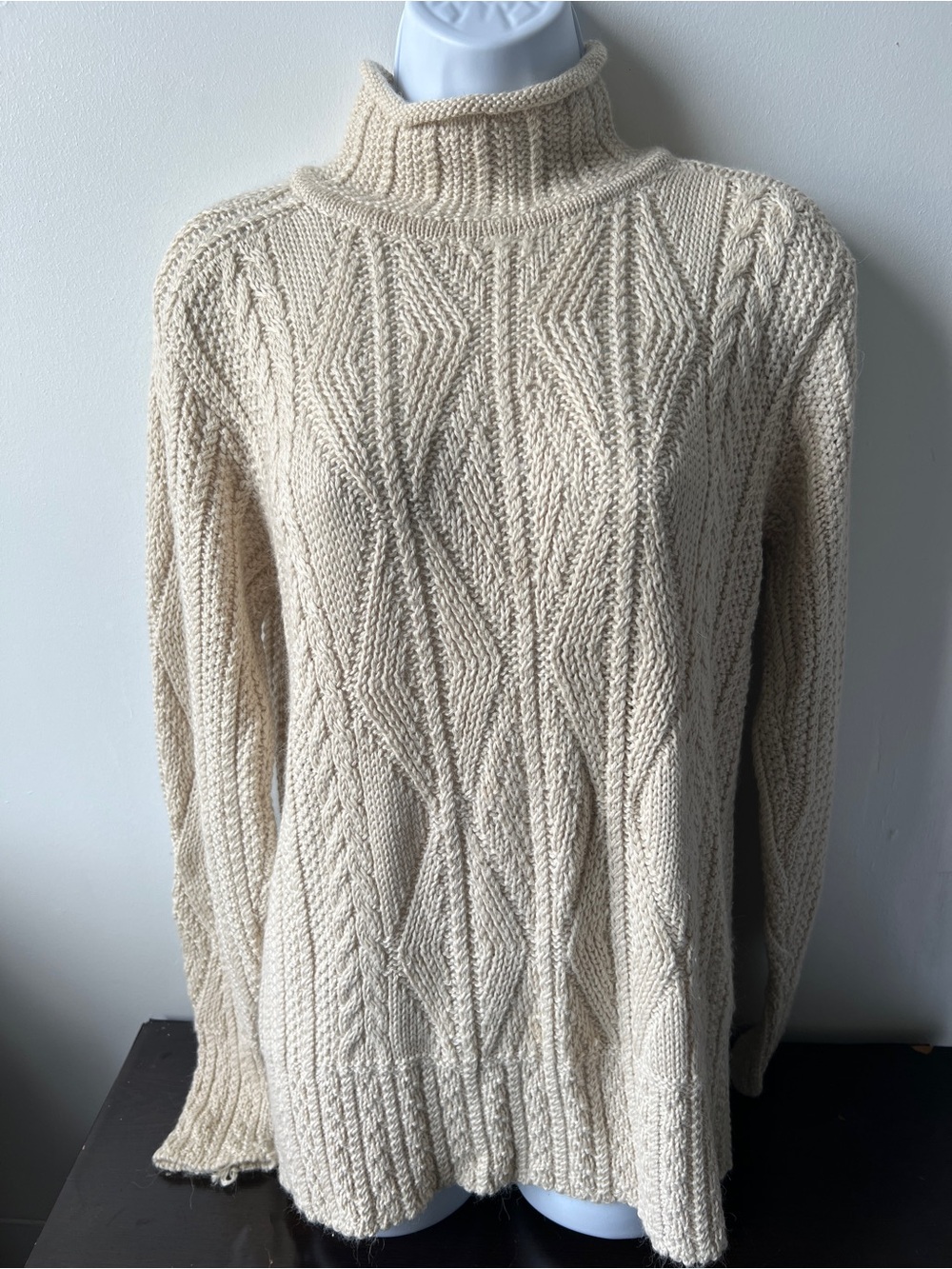 Classic Cream Cable Turtleneck Sweater